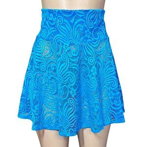 J Valentine turquoise blue see through lace skater skirt size large/xlarge
